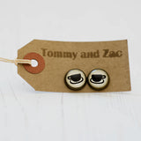 Cabochon Dangly & Stud Earrings / Natural Graphic Cup / Black And White