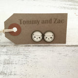 Cabochon Dangly & Stud Earrings / Natural Graphic Cat Face / Black And White