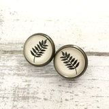 Cabochon Dangly & Stud Earrings / Natural Graphic Dark Leaf / Black And White