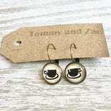 Cabochon Dangly & Stud Earrings / Natural Graphic Cup / Black And White