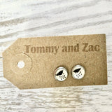 Cabochon Dangly & Stud Earrings / Natural Graphic Cloud & Rain / Black And White