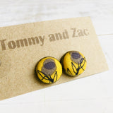 Cotton Fabric Earrings / Grey Flower