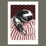 Olive The Whippet linocut poster-print