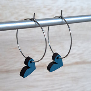 Heart hoop earrings - teal