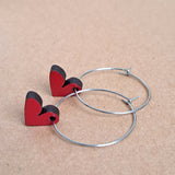 Heart hoop earrings - red