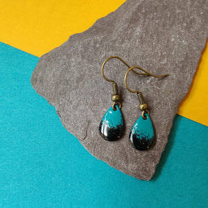 Earrings - Teardrop - Teal and Black