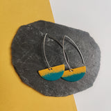 Long Drop Earrings - Semi Circle - Yellow and Teal