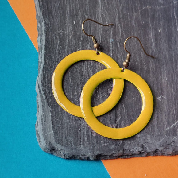 Earrings - Circle Cut Away - Yellow