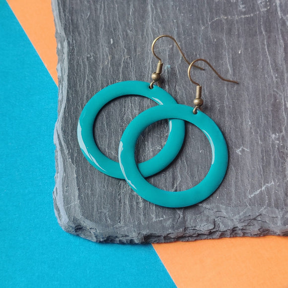 Earrings - Circle Cut Away - Teal