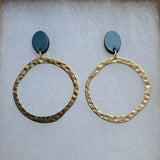 Stud earrings with brass hoop - teal