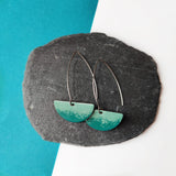 Long Drop Earrings - Semi Circle - Two-Tone Sage