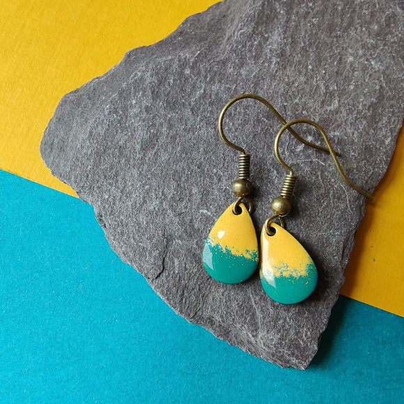 Earrings - Teardrops - Yellow and Teal