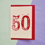 Age 50 Lino Print Birthday Card