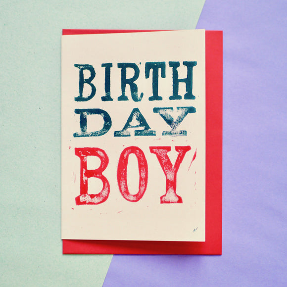Birthday Boy Lino Print Card