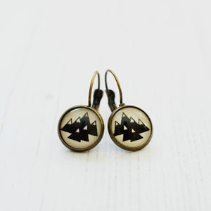 Cabochon Dangly & Stud Earrings / Natural Graphic Mountains / Black And White