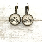 Cabochon Dangly & Stud Earrings / Natural Graphic Bicycle / Black And White