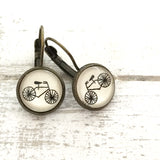 Cabochon Dangly & Stud Earrings / Natural Graphic Bicycle / Black And White