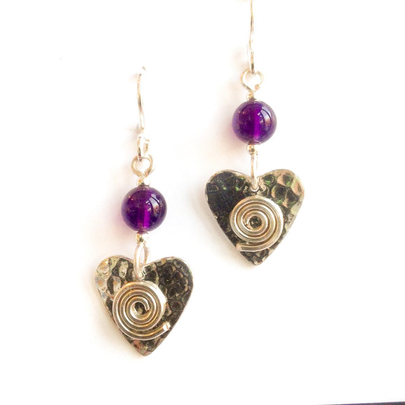 Pewter and amethyst earrings.