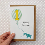 Elephant first birthday card - age 1