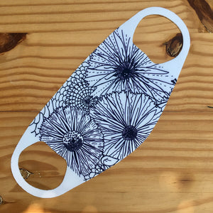 Face mask with original Sam Parr illustration Black and white floral line drawing