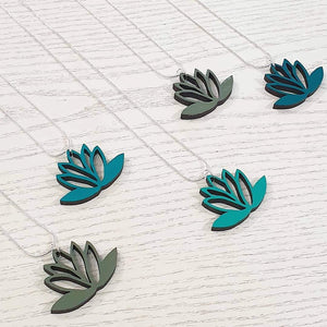 Lasercut Lotus Reversible Pendant Necklace - Khaki/Sage & Teal