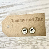 Cabochon Dangly & Stud Earrings / Natural Graphic Cloud & Rain / Black And White