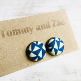 Japanese Fabric Earrings / Blue White Triangles