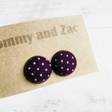 Japanese Fabric Earrings / Polka Dot Purple