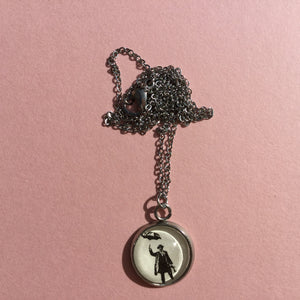 Cabochon / Stainless Steal Pendant / Necklace / French Man With Umbrella / Cloud & Rain / Treble Clef