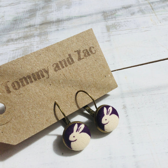 Japanese Fabric Earrings / White Rabbit Purple