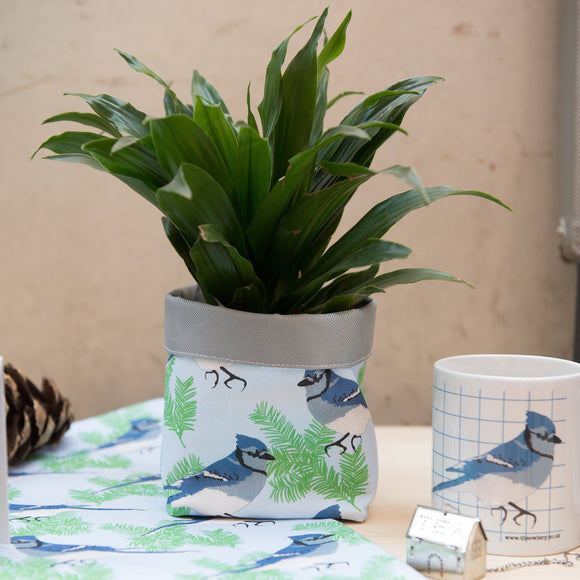 Blue Jay Print Textile Plant Pot