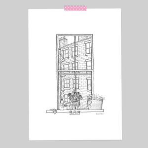 Terraced Houses Window A4 Illustration Print